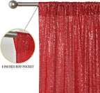 Sugargirl Red Sequin Backdrop Curtain 4 Panels 2FTx8FT Glitter Red Background Drapes Sparkle Photography Backdrop for Party Wedding Birthday Wall Decoration