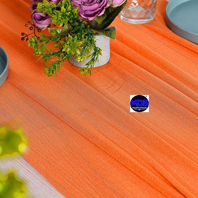 MDS 25 Pack 10ft Chiffon Table Runner 29 x 120 Inches Sheer Wedding Runner Romantic Rustic Table Runner for Wedding Decorations, Birthday Parties, Bridal Shower Party Arch Decor - Orange