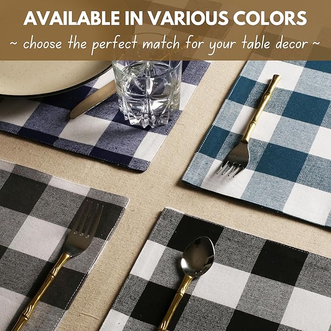 Native Fab Table Runner Buffalo Check Plaid 100% Cotton - 13x72 Inches Kitchen Dining Table Decoration for Indoor Outdoor Farmhouse Home Party Decor - Mint Green and White