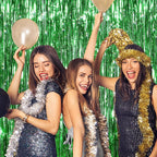 2 Pack Green Streamers Backdrop Jungle Party Decorations Green Foil Fringe Backdrop Curtains Photo Booth Backdrop for Birthday Dinosaur Animal St Patrick's Day Football Xmas Graduation Party Decors