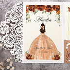 DORIS HOME 50pcs Laser Cut Quinceanera Invitations Terracotta Glitter, 4.7x7.1 Personalized Quince Invitations for 15th Birthday, Invitation cards for Sweet 16 with Envelopes