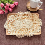 2-Pack Vintage Lace Placemats - 10x14 Inch French Crochet Lace Doilies, Handmade Embroidered Oval Table Mats for Dining, Tea Party, Wedding Decor, Furniture and Home Decoration (Beige)