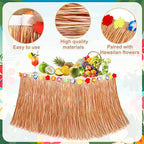 Hawaiian Themed Party Decorations, 2PCS Luau Party Table Skirt Decorations, 108 X 29.5" Table Skirt Flower Tropical Hula Dance Parties Supplies, Grass Table Skirt for Summer Beach Themed Party