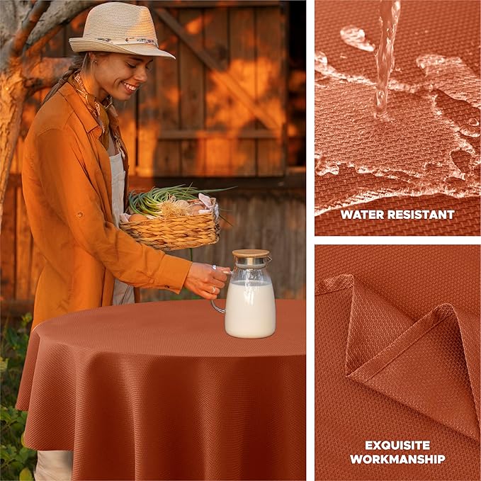 Biscaynebay 2 Pack Fall Round Tablecloths 70", Rust Thanksgiving Autumn Harvest Water Resistant Tableclothes Circle Folding Table Covers for Dining, Kitchen, Wedding, Parties Machine Washable