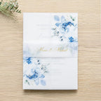 PONATIA 50PCS Vellum Jackets for 5x7 Invitation Cards- 135GSM Light Blue Floral Printed Vellum Sleeves, Quinceanera Wedding Invitation Cards Wraps, Transparent Christmas Gift Cards Jackets