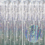 GOER 6.4 ft x 8.2 ft Metallic Tinsel Foil Fringe Curtains,Pack of 2 Party Streamer Backdrop for Birthday,Graduation Decorations and New Year Eve (Shiny Silver)