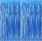 Blue Backdrop Wavy Tinsel Foil Fringe Curtains for Parties Sparkle Metallic Wavy Blue Birthday Decorations for Streamers Party Decorations Photo Booth Props Birthday Ocean Party Decor Supplies