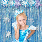 BRAVESHINE Light Blue Tinsel Foil Fringe Curtains - 2Pcs 3.2x8.2 ft Metallic Holiday Photo Booth Backdrop for Easter Birthdays Mermaid Frozen Sea Bachelorette Party Streamers Decorations