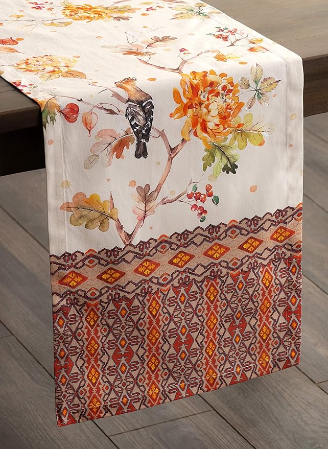 Maison d' Hermine Table Runner 100% Cotton Single Layer Table Runners 60 inches Long for Thanksgiving Christmas Decorations Home Kitchen Dining Party Wedding (Kelim - Prairie, 14.5" x 60")