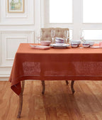 Solino Home Linen Cinnamon Tablecloth 60 x 144 Inch - Classic Hemstitch, 100% Pure Linen Rectangular Tablecloth - Machine Washable Table Cloth for Fall, Autumn, Halloween, Thanksgiving