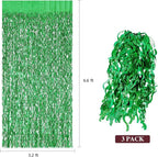 Green Foil Backdrop Curtain - CYLMFC 3 Pack 3.3 ft x 6.6 ft Birthday Streamers Party Curtains Decorations Backdrop Xmas Graduation Decor