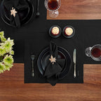 Black Table Runner 36 Inch – Cotton Linen Hemstitch Farmhouse Table Runner 14x36 – Washable Fabric for Fall, Halloween, Thanksgiving, Everyday Dining & Décor – Serena