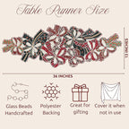 Elegant Glass Beads Table Runner 13x36 - Handcrafted Beaded Table Linen, Perfect for Weddings, Festive Celebrations, Dining Tables, Home Décor, and Everyday Use (Red White) - CLEENTABLE