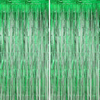 2 Pack Green Foil Fringe Backdrop Curtains, Tinsel Streamers Birthday Party Decorations, Fringe Backdrop for Graduation, Dinosaur Theme, Green Party
