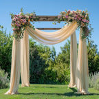 Wedding Arch Draping Fabric 3 Panels 28.7" x 20FT Champagne Sheer Chiffon Backdrop Drapes for Wedding Ceremony Birthday Party Bridal Shower Outdoor Decoration