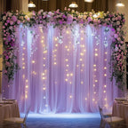 Tulle Backdrop Curtain with Lights String 10FT X 10FT Lavender Sheer Tulle Backdrop Curtains for Wedding Birthday Party Reception Photo Booth Background Decorations (2 Panels 5x10FT)