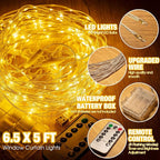 Curtain Window String Lights 6.5 x 5 Feet LED Copper Tapestry Backdrop Twinkle Fairy Lights Battery Operated 8 Modes Lights Remote Control USB Powered Light Above Bed for Wedding Party