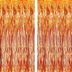 GOER 6.4 ft x 8.2 ft Metallic Tinsel Foil Fringe Curtains,Pack of 2 Party Streamer Backdrop for Birthday,Graduation Decorations and New Year Eve (Orange)