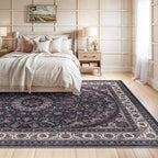 Bloom Rugs Washable Non-Slip 9' x 12' Rug - Navy Traditional Medallion Area Rug for Living Room, Bedroom, Dining Room, and Kitchen - Exact Size: 9' x 12'