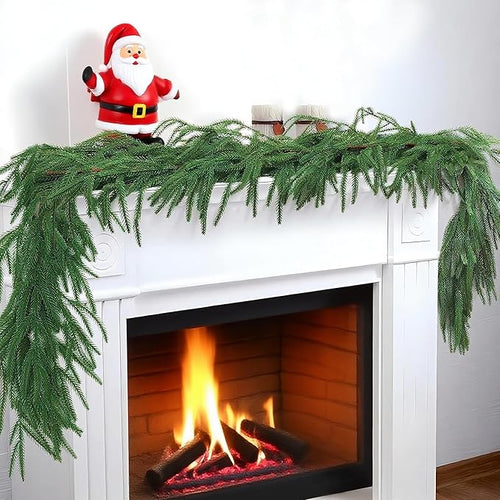 2 Pack 6FT Real Touch Norfolk Pine Garland – Artificial Evergreen Greenery Christmas Decoration for Mantel, Staircase, Table, Indoor Outdoor Rustic Farmhouse Winter Holiday Decor