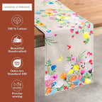 Maison d' Hermine Table Runner 100% Cotton Double Layer Table Runners 72 inches Long Decorative for Home Kitchen Dining Party Wedding Bridal Shower Spring Summer (Jardin D'Ete - Fog, 14.50" x 72")