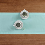 Solino Home Cotton Linen Table Runner 108 Inches Long - Hemstitch Pastel Turquoise Dining Table Runner 14 x 108 Inch