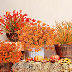 16Pcs Outdoor Fall Flowers UV Resistant Artificial Fall Flowers Autumn Plastic Flowers Plants Fall Greenery Shrubs for Outside Garden Front Porch Patio Thanksgiving Decor