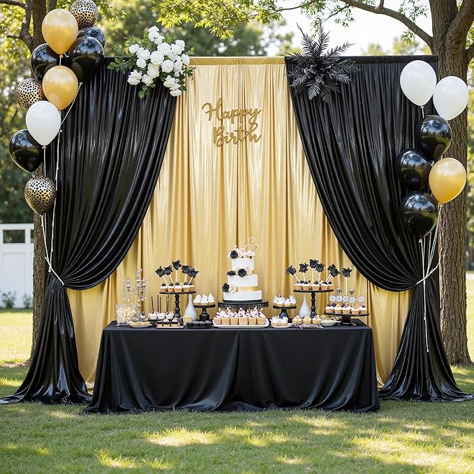 Outpain Thick 30 ft x 10 ft Black Sequin Backdrop Curtain for Parties, Wrinkle Free Glitter Photo Backdrop Drapes 6 Panels 5x10ft Black Back Drop Cloth for Wedding Christmas Photography Background