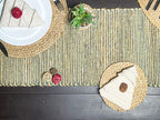 Chardin Home Natural Jute Table Runner 13x72 Inch – Vintage Boho Rustic Table Decor – Handwoven Table Runner in Natural Jute and Green – Farmhouse Dining or Console Table Accent