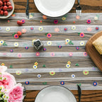 Artoid Mode Embroidery Daisy Gauze Table Runner 120 Inch 10FT, Seasonal Sheer Kitchen Dining Holiday Wedding Birthday Table Decor for Home Party