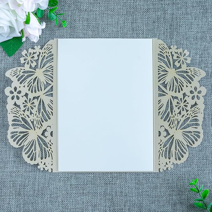 20 PCS 5.12x7.2 Butterfly Quinceanera Invitation, Laser Cut Wedding Invitation Cards with Envelopes for XV Anos Bridal Shower Baby Shower Invite (Shinny Champagne)
