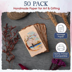 Wanderings Vintage Handmade Deckle Edge Folded Paper – Folded to 3.5"x2" – 150 GSM - 50-Pack – Textured Cotton Paper – Ideal for Place Cards, Blank Name Cards, Table Settings, Gift Tags, Love Notes