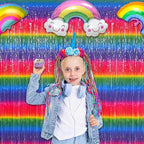 Gradient Colorful Party Streamers Backdrop - GREATRIL Party Backdrop Curtains for Candyland/Unicorn/Neon Glow/Rainbow Themed Birthday Decorations - 1m x 2.5m - Pack of 2