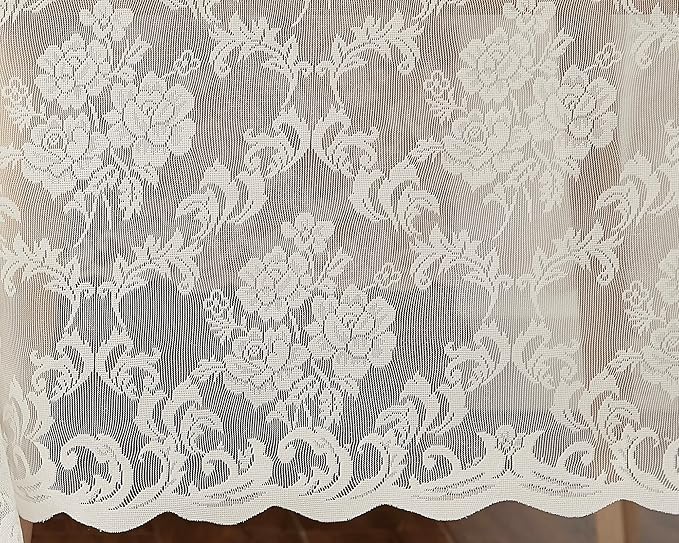 LinenZone Ivory Round Tablecloth for Rustic Vintage Decor. Sheer Lace Tablecloth Works Great As Wedding Table Cloth or Christmas Table Cover (Mia 48 Round, Ivory)