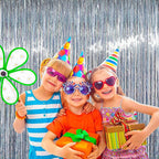 BTSD-home 4 Pack Laser Silver Foil Fringe Curtain Holographic, Metallic Photo Booth Tinsel Backdrop Door Curtains for Wedding Birthday Baby Shower Bachelorette Party Decorations(3ft x 8ft)