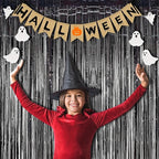 BRAVESHINE Black Halloweens Party Foil Fringe Curtains - 2 Pack Metallic Tinsel Photo Booth Streamers Backdrop for Birthdays, Stranger Theme, Music, Prom, Christmas Party Decorations