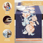 Maison d' Hermine Table Runner 100% Cotton Single Layer Table Runners 72 inches Long for Thanksgiving Christmas Decorations Home Kitchen Dining Party Wedding (Pumpkin Blues, 14.5" x 72")