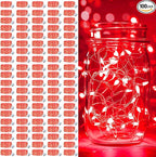 pozzolanas 100 Pack Red Battery Operated String Lights - 7ft Waterproof Fairy Lights with 20 LEDs for Home, Mason Jar, Party, Wedding, Halloween, Christmas Decorations