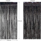 Black Tinsel Curtain Party Backdrop - GREATRIL Party Streamers Backdrop Foil Fringe Curtains for Birthdays/Wizard Halloween Decorations - 1m x 2.5m - Pack of 2