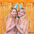 4 Pack Orange Fringe Curtain Backdrop, 3.2Ft x 6.6Ft Metallic Tinsel Foil Fringe Streamers Background for Photo Booth Birthday Wedding Baby Shower Carnival Easter Mother’s Day Party Decorations