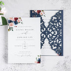 20Pcs Navy Blue Laser Cut Invitation Cards With Blank Inner Sheets for Wedding Cards Bridal Shower Engagement Quinceanera Invitation (No Envelopes)