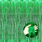 4 Pack Green Foil Fringe Curtain Backdrop, 3.28Ft x 8.2Ft Metallic Tinsel Foil Fringe Streamer Curtains for Photo Booth Props Decor Party Supplies