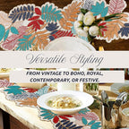 Beaded Table Runner 13x36 - Handmade Leaf Design, Glass Beads & Polyester Backing - Decorative Dining Table Centerpiece for Weddings, Parties, Thanksgiving, Christmas & Everyday Décor - CLEENTABLE