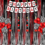 Black Red Party Streamers Backdrop - GREATRIL Foil Fringe Tinsel for Stranger/Friday Party/Halloween Party Decorations - 3.2ft X 8.2ft - 2 Packs