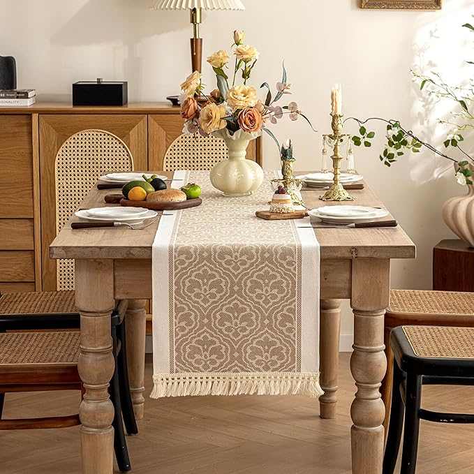 Table Runners 138 Inches,Waterproof Boho Table Runner with Tassel Fringe,Table Runner for Party Coffee Table