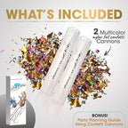 PrimePure Confetti Cannon Party Poppers - Metallic Foil Multicolor Confetti Poppers - 2 Pack - Easy-to-Use Party Cannon - Glitter Bomb Sparkle Pop Gun for Graduation, Birthday, Celebration, Prank