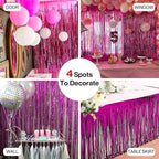 PartyWoo Foil Fringe Curtain Hot Pink, 2 pcs Hot Pink Streamers, Fringe Backdrop, Tinsel Backdrop, Tinsel Curtain, Metallic Door Shimmer, Birthday Party Streamers
