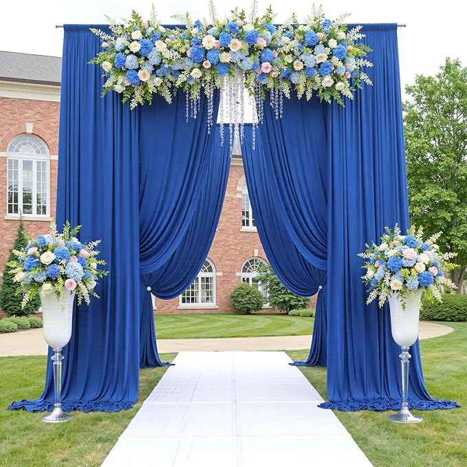 10ftx12ft Wrinkle Free Royal Blue Backdrop Curtain, 2 Panels 12FT Height Royal Blue Wedding Backdrop Drapes, Silky Polyester Back Drop Cloth for Birthday Photography Background Party Backdrop Draping