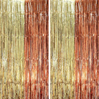 2 Pack Rose and Champion Foil Fringe Backdrop Curtains, Tinsel Streamers Party Decorations, Fringe Backdrop, Door Shimmer for Anniversary or Birthday Party