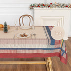 MYSKY HOME Cotton Table Cloth, Rustic Striped Fall Tablecloth, Farmhouse Table Cloth Waterproof Wrinkle Free Halloween Tablecloth Washable for Rectangle/Oblong, 55''x86'', Red